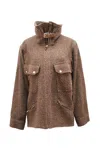 Ralph Lauren Full Zip Jacket With Buckle Tab Collar In Brown Wool In Brown