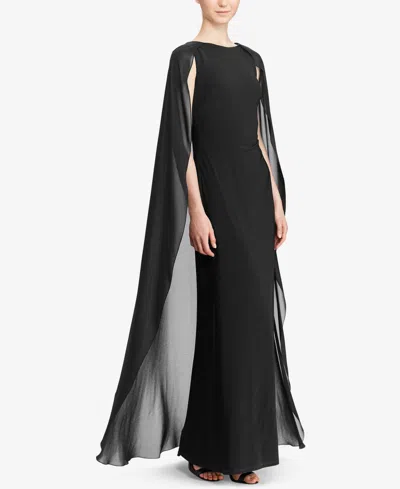Lauren Ralph Lauren Georgette-cape Gown In Black