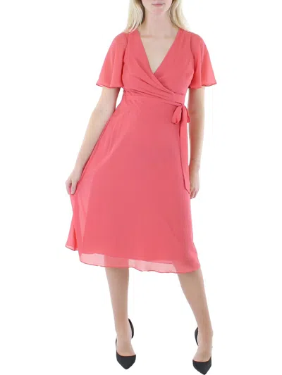 Lauren Ralph Lauren Georgette Womens Faux Wrap Knee Wrap Dress In Pink