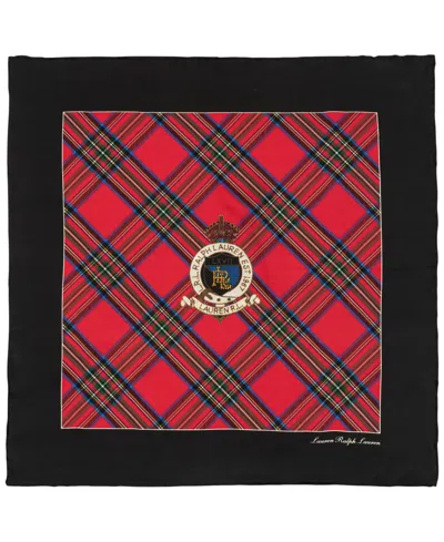 Ralph Lauren Gifting Plaid And Logo Square Scarf In Festive Red