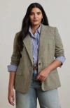 Ralph Lauren Lauren  Glen Plaid Cotton Blend Twill Blazer In Navy/tan Multi