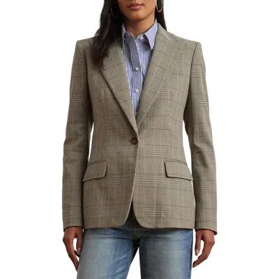 Ralph Lauren Lauren  Glen Plaid Cotton Blend Twill Blazer In Navy/tan Multi