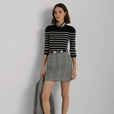 Lauren Ralph Lauren Glen Plaid Tweed Pencil Miniskirt In Black,mascarpone Cream