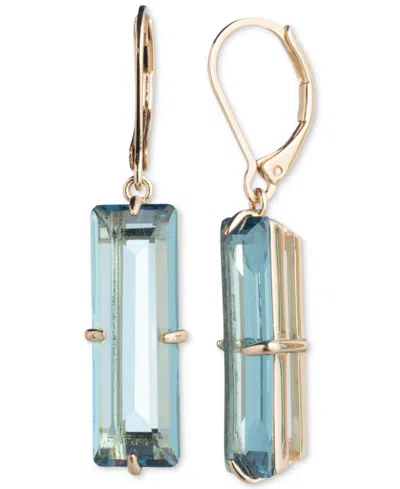 Lauren Ralph Lauren Gold-tone Baguette Stone Drop Earrings In Aqua Blue