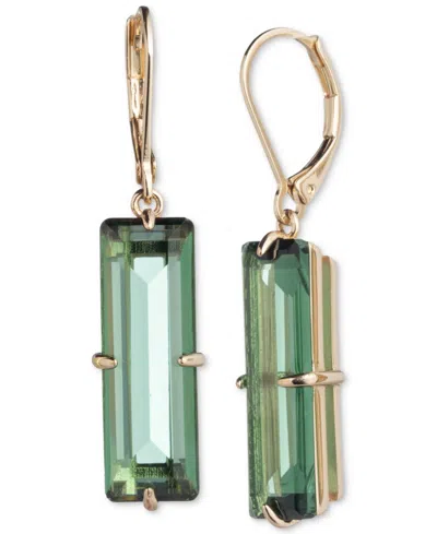 Lauren Ralph Lauren Gold-tone Baguette Stone Drop Earrings In Light Gree