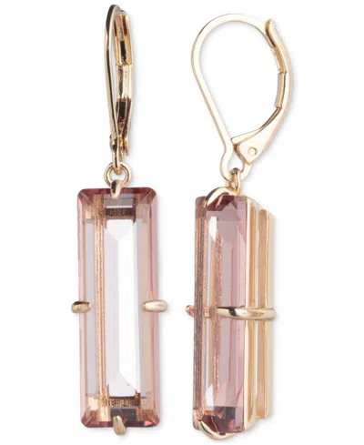 Lauren Ralph Lauren Gold-tone Baguette Stone Drop Earrings In Light Pink