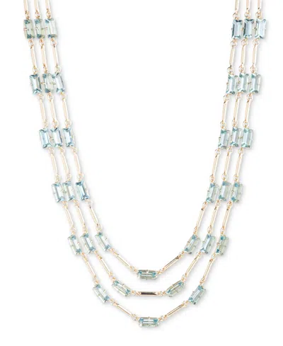 Lauren Ralph Lauren Gold-tone Baguette Stone Layered Collar Necklace, 16" + 3" Extender In Aqua Blue