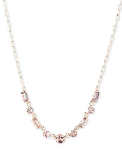 Lauren Ralph Lauren Gold-tone Baguette Stone Statement Necklace, 16" + 3" Extender In Light Pink
