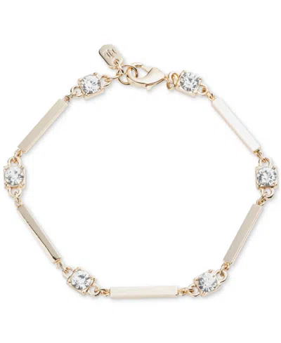 Lauren Ralph Lauren Gold-tone Bar & Crystal Flex Bracelet In Crystal Wh