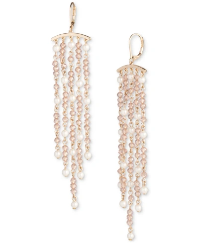 Lauren Ralph Lauren Gold-tone Bead & Imitation Pearl Chandelier Earrings In Pink