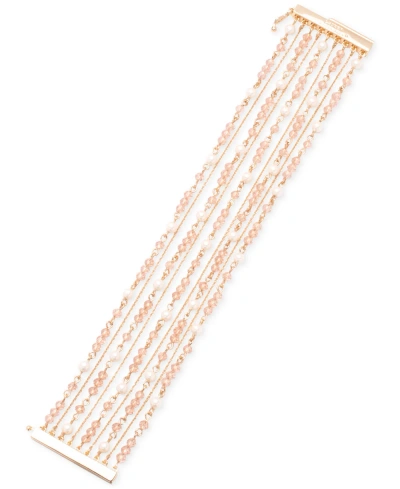 Lauren Ralph Lauren Gold-tone Bead & Imitation Pearl Multi-row Flex Bracelet In Pink