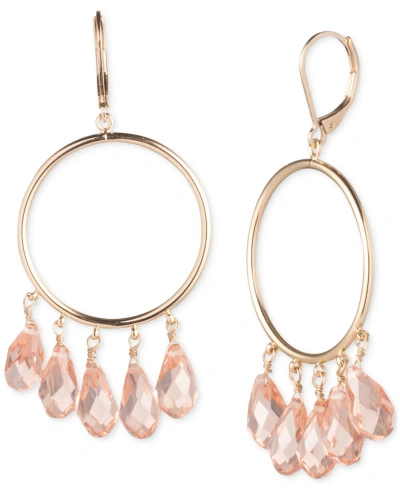 Lauren Ralph Lauren Gold-tone Bead Charm Drop Hoop Earrings In Pink