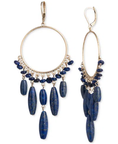Lauren Ralph Lauren Gold-tone Beaded Hoop Statement Earrings In Blue
