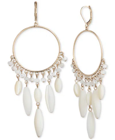 Lauren Ralph Lauren Gold-tone Beaded Hoop Statement Earrings In Pearl