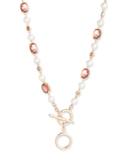 Lauren Ralph Lauren Gold-tone Crystal & Imitation Pearl Collar Necklace, 16" + 1" Extender In Pink