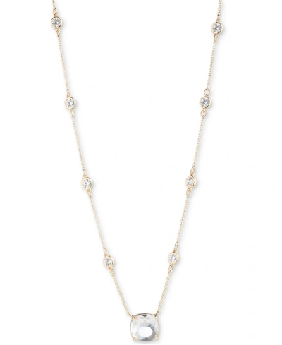 Lauren Ralph Lauren Gold-tone Crystal Cushion Pendant Necklace, 16" + 3" Extender In Clear