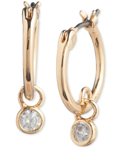 Lauren Ralph Lauren Gold-tone Crystal Huggie Drop Hoop Earrings In Clear