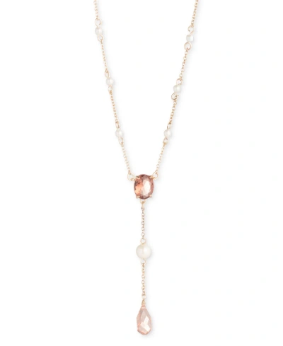 Lauren Ralph Lauren Gold-tone Crystal, Imitation Pearl & Bead 16" Lariat Necklace In Pink