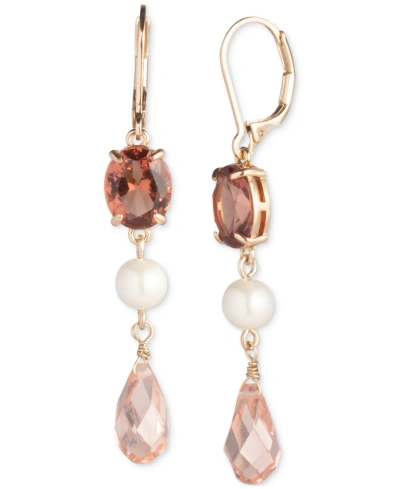 Lauren Ralph Lauren Gold-tone Crystal, Imitation Pearl & Bead Linear Drop Earrings In Pink