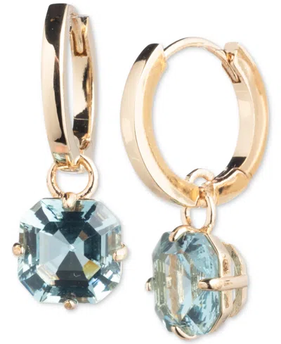 Lauren Ralph Lauren Gold-tone Cushion-cut Stone Charm Huggie Hoop Earrings In Aqua Blue