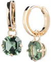 LAUREN RALPH LAUREN GOLD-TONE CUSHION-CUT STONE CHARM HUGGIE HOOP EARRINGS