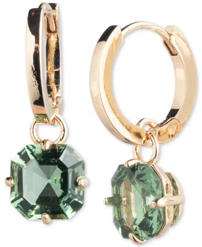 Lauren Ralph Lauren Gold-tone Cushion-cut Stone Charm Huggie Hoop Earrings In Light Gree