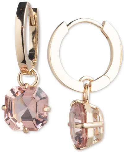 Lauren Ralph Lauren Gold-tone Cushion-cut Stone Charm Huggie Hoop Earrings In Light Pink