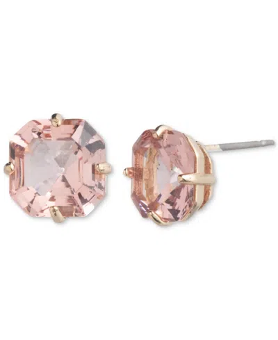 Lauren Ralph Lauren Gold-tone Cushion-cut Stone Stud Earrings In Light Pink