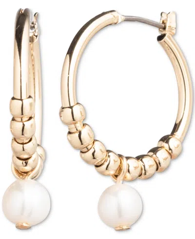 Lauren Ralph Lauren Gold-tone Freshwater Pearl Charm Beaded Hoop Earrings In White