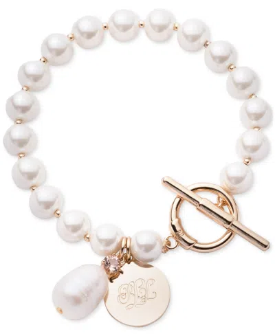 Ralph Lauren Gold-tone Imitation Pearl Charm Toggle Clasp Bracelet In Crystal,silver