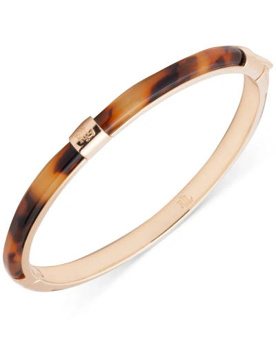 Lauren Ralph Lauren Gold-tone Logo Tortoise-look Bangle Bracelet In Dark Brown