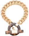 LAUREN RALPH LAUREN GOLD-TONE LOGO TORTOISE-LOOK TOGGLE LINK BRACELET