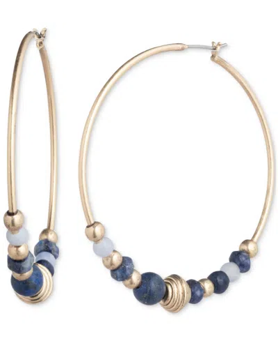 Lauren Ralph Lauren Gold-tone Medium Natural Bead Hoop Earrings, 1.8" In Blue