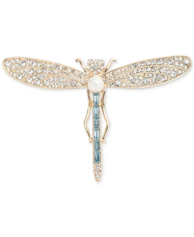 Lauren Ralph Lauren Gold-tone Mixed Stone Dragonfly Pin In Blue