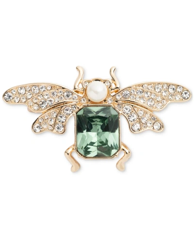Lauren Ralph Lauren Gold-tone Mixed Stone Winged Bug Pin In Green