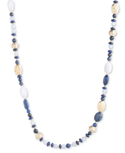 Lauren Ralph Lauren Gold-tone Natural Stone Beaded Collar Necklace, 17" + 3" Extender In Blue