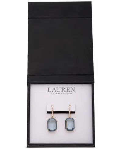 Ralph Lauren Gold-tone Octagon Stone Leverback Drop Earrings In Lt Sapphre