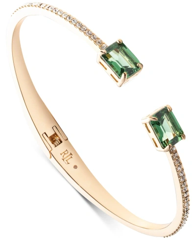 Lauren Ralph Lauren Gold-tone Pave & Color Stone Cuff Bracelet In Light Gree