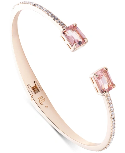 Lauren Ralph Lauren Gold-tone Pave & Color Stone Cuff Bracelet In Light Pink