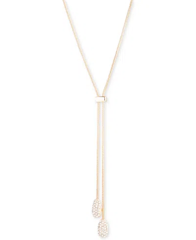 Lauren Ralph Lauren Gold-tone Pave Pear-shape Lariat Necklace, 17" + 3" Extender In Crystal Wh