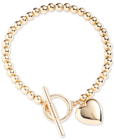 Ralph Lauren Gold-tone Puffy Heart Charm Beaded Flex Bracelet