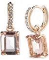 Ralph Lauren Gold-tone Rectangle Crystal Charm Pave Huggie Hoop Earrings In Light Pink
