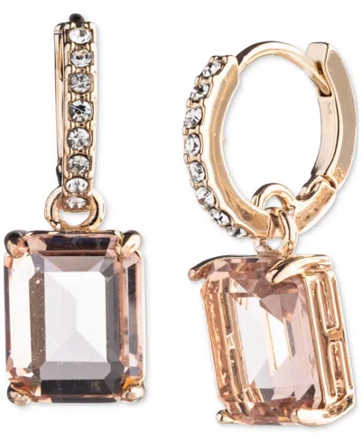 Ralph Lauren Gold-tone Rectangle Crystal Charm Pave Huggie Hoop Earrings In Light Pink
