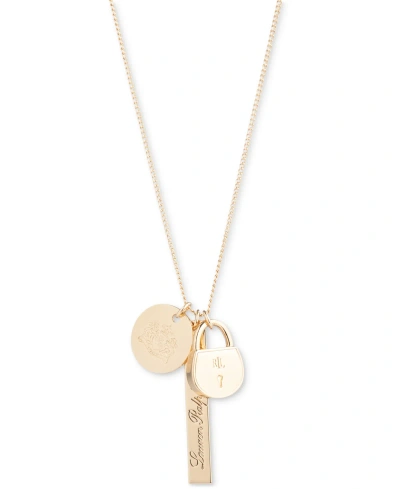 Lauren Ralph Lauren Gold-tone Script Charm Pendant Necklace, 24" + 3" Extender In Yello