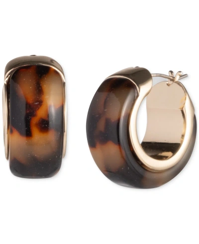 Lauren Ralph Lauren Gold-tone Small Tortoise-look Hoop Earrings, 0.5" In Dark Brown