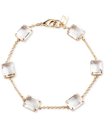 Ralph Lauren Gold-tone Square Stone & Fine Chain Link Bracelet In Crystal Wh