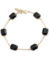 Ralph Lauren Gold-tone Square Stone & Fine Chain Link Bracelet In Jet