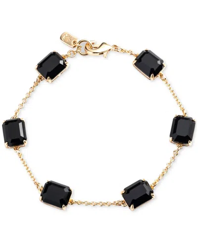 Ralph Lauren Gold-tone Square Stone & Fine Chain Link Bracelet In Jet