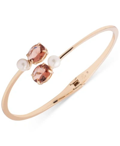 Lauren Ralph Lauren Gold-tone Stone & Imitation Pearl Bypass Bangle Bracelet In Pink