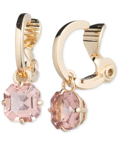 Lauren Ralph Lauren Gold-tone Stone Charm Clip-on Huggie Hoop Earrings In Light Pink